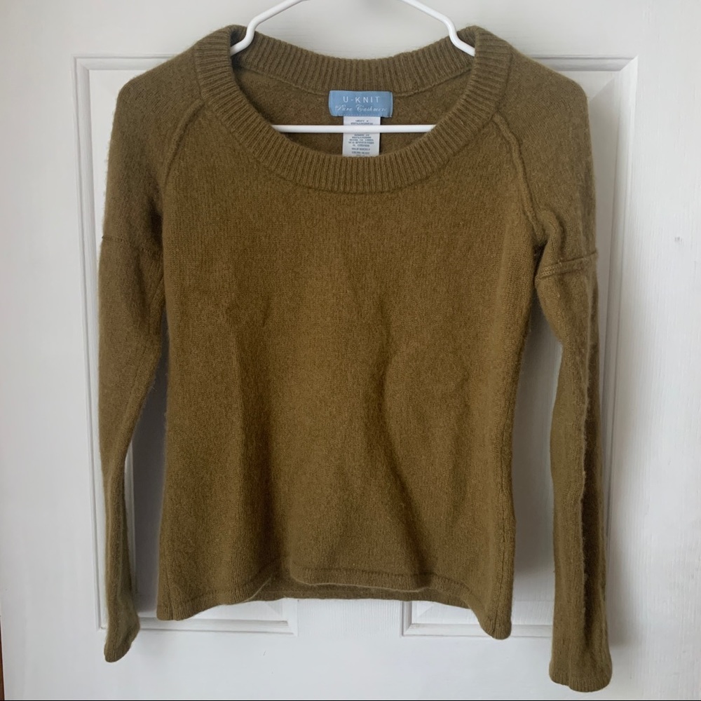 U-Knit Cashmere Olive Sweater- SMALL